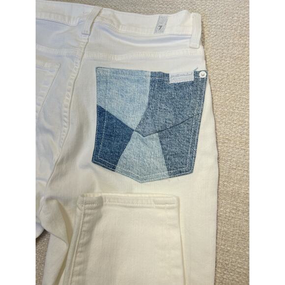 Seven for All Mankind Jeans High Waist Ankle Skinny White w/ Denim Patch Pocket - Picture 5 of 16